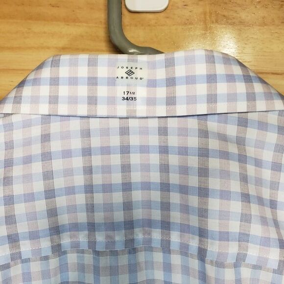Joseph Abboud Non-Iron Dress Shirt 17.5/34/35 Blue Plaid Egyptian Cotton XL - Picture 6 of 8